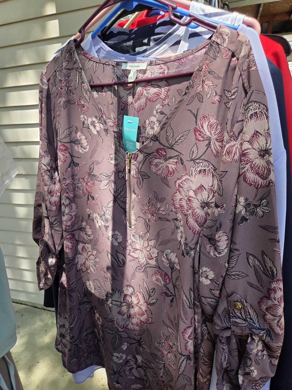 Maurices Mauve Floral Zip-Front Tunic